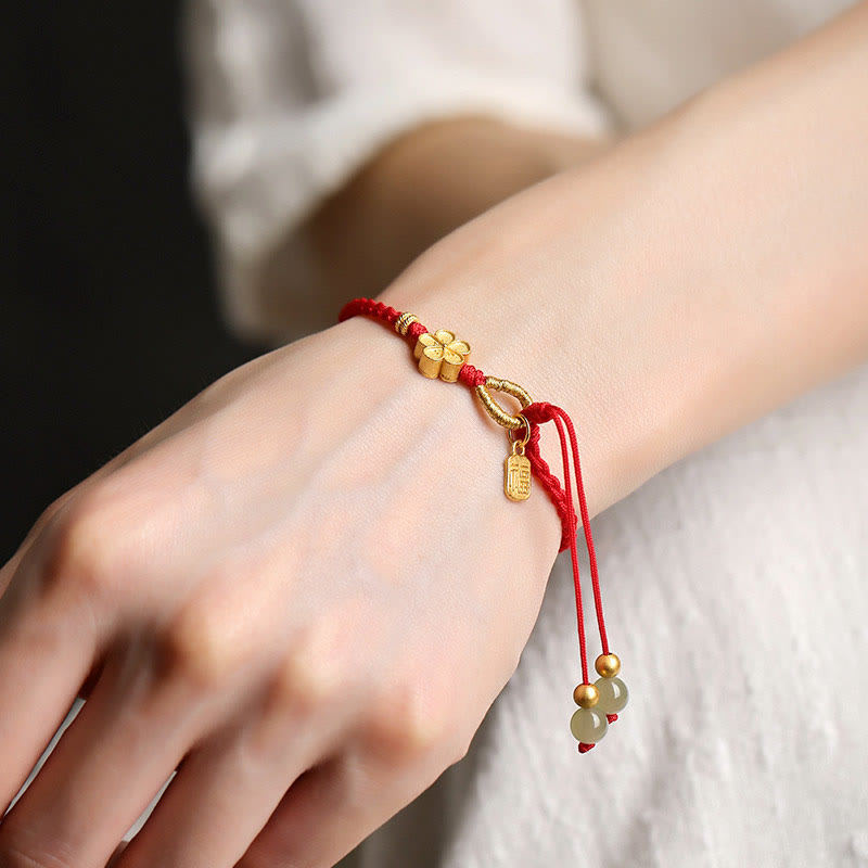 Buddha Stones ​​Hetian Jade Kleine Pfirsichblüte Fu Charakter Charm Glück String Armband - image 4