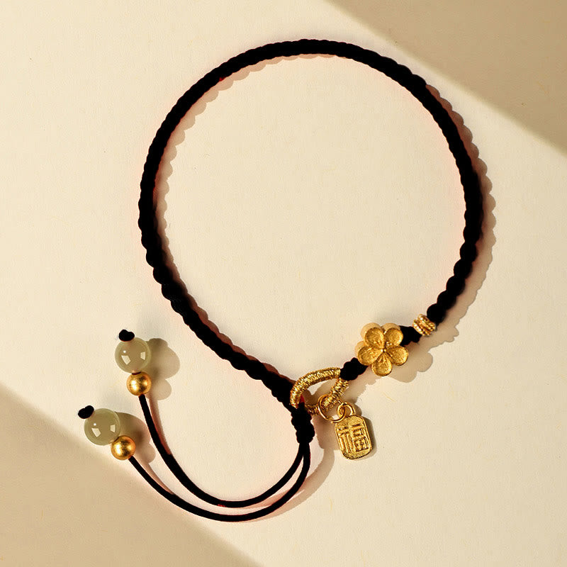 Buddha Stones ​​Hetian Jade Kleine Pfirsichblüte Fu Charakter Charm Glück String Armband - image 10