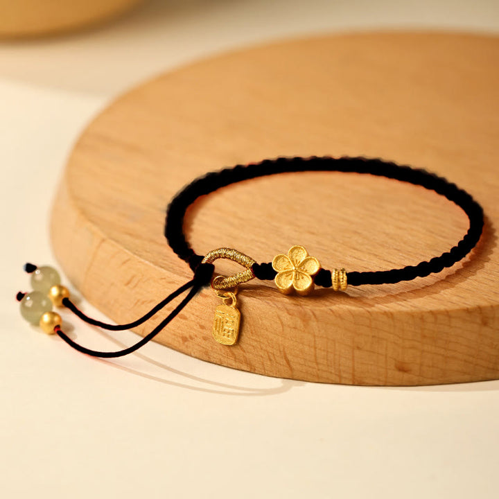 Buddha Stones ​​Hetian Jade Kleine Pfirsichblüte Fu Charakter Charm Glück String Armband - Schwarzes Seil (Handgelenkumfang: 14-19 cm) - image 9