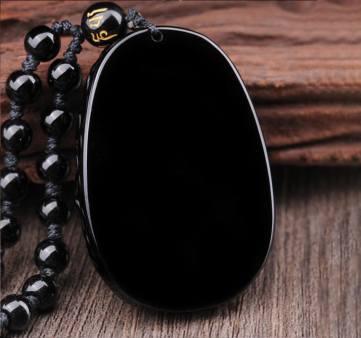 Buddha Stones , natürlicher schwarzer Obsidian, PiXiu, ovales Muster, Stärke-Halskettenanhänger - image 4