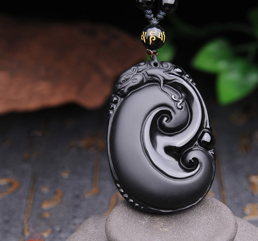 Buddha Stones , natürlicher schwarzer Obsidian, PiXiu, ovales Muster, Stärke-Halskettenanhänger - Schwarzer Obsidian (Reinigung ♥ Transformation) - image 1