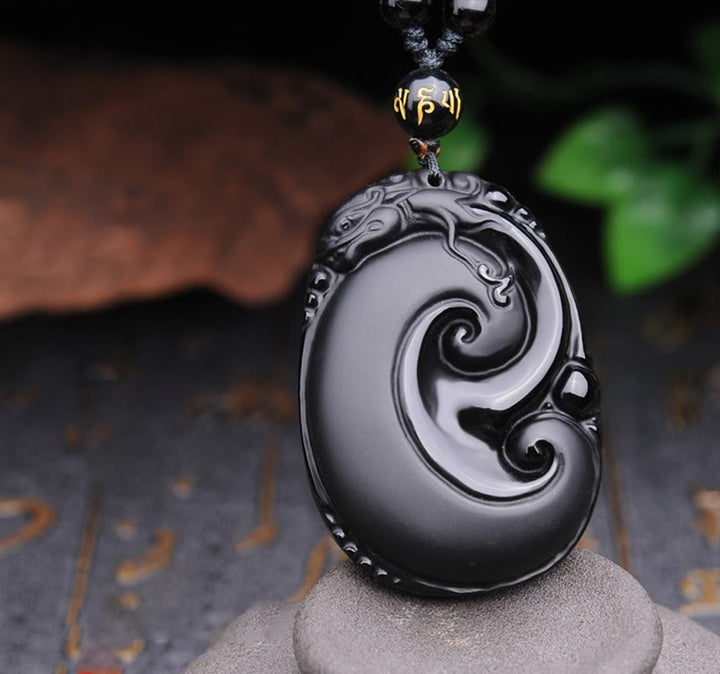 Buddha Stones , natürlicher schwarzer Obsidian, PiXiu, ovales Muster, Stärke-Halskettenanhänger - Schwarzer Obsidian (Reinigung ♥ Transformation) - image 1