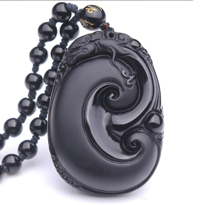 Buddha Stones , natürlicher schwarzer Obsidian, PiXiu, ovales Muster, Stärke-Halskettenanhänger - image 12
