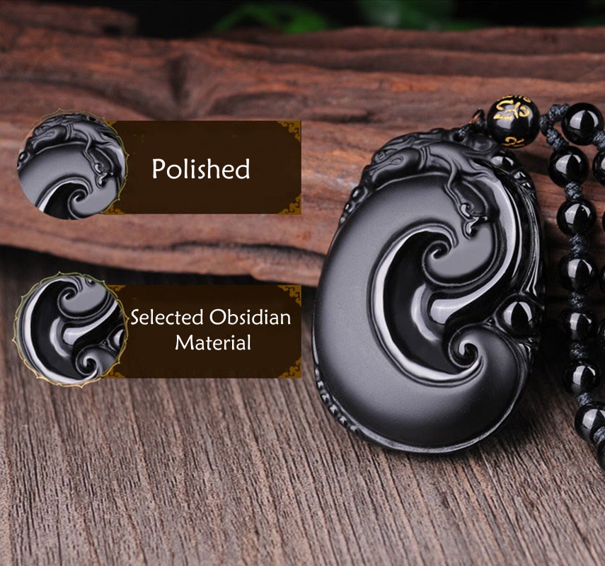 Buddha Stones , natürlicher schwarzer Obsidian, PiXiu, ovales Muster, Stärke-Halskettenanhänger - image 10