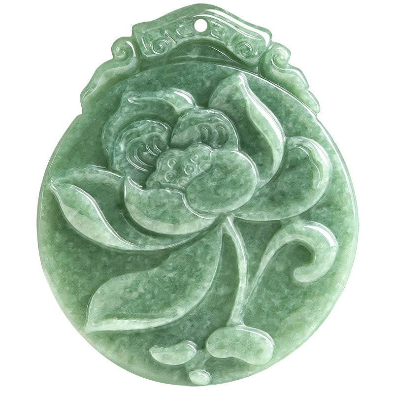 Buddha Stones Runde Lotus Muster Jade Fülle Wohlstand Halskette Seil Anhänger