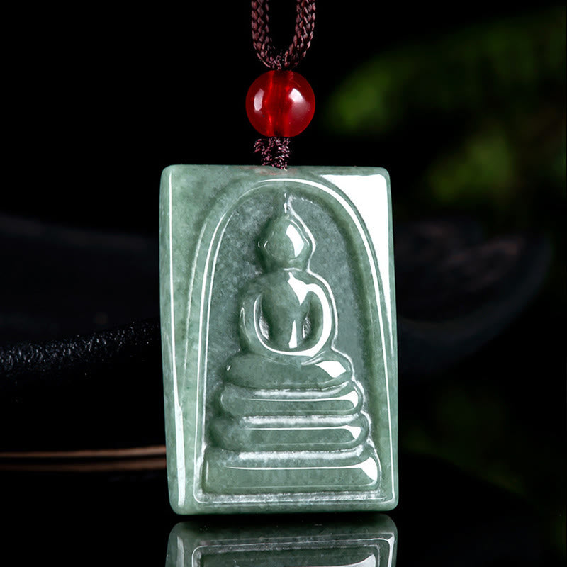 Buddha Stones, formloser Buddha, Jade, quadratisches Amulett, Wohlstands-Halskettenanhänger