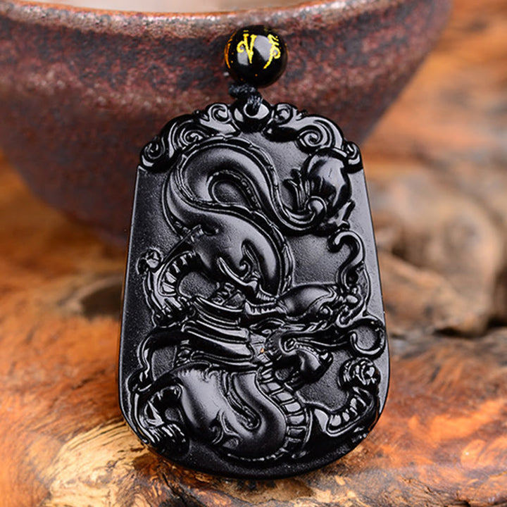 Halskette mit Anhänger Buddha Stones Chinese Zodiac Obsidian Reinigung Erfüllung