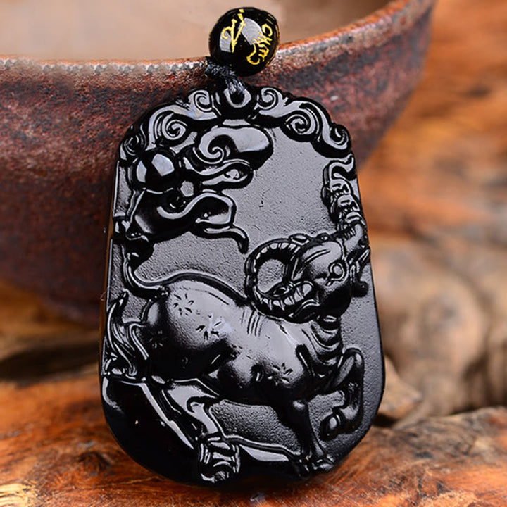 Halskette mit Anhänger Buddha Stones Chinese Zodiac Obsidian Reinigung Erfüllung