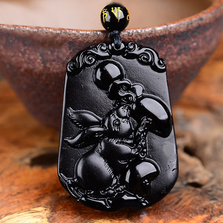 Halskette mit Anhänger Buddha Stones Chinese Zodiac Obsidian Reinigung Erfüllung