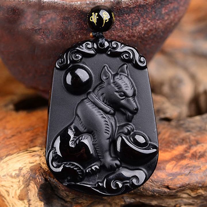 Halskette mit Anhänger Buddha Stones Chinese Zodiac Obsidian Reinigung Erfüllung