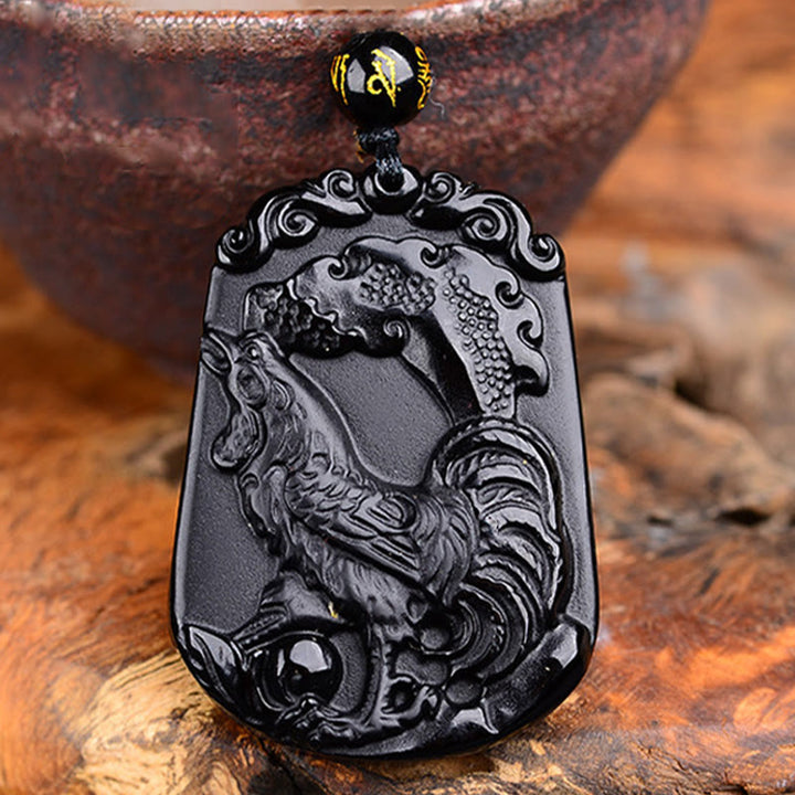 Halskette mit Anhänger Buddha Stones Chinese Zodiac Obsidian Reinigung Erfüllung