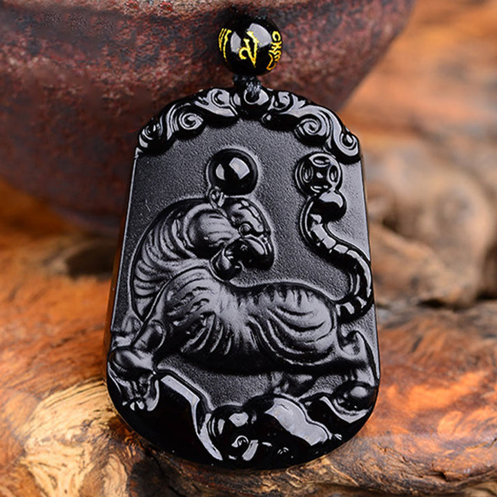 Halskette mit Anhänger Buddha Stones Chinese Zodiac Obsidian Reinigung Erfüllung