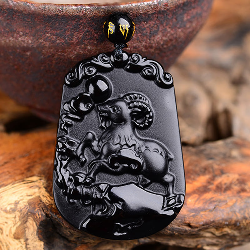 Halskette mit Anhänger Buddha Stones Chinese Zodiac Obsidian Reinigung Erfüllung