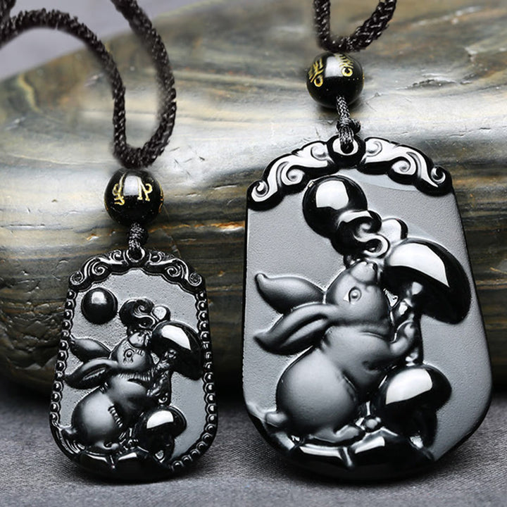 Halskette mit Anhänger Buddha Stones Chinese Zodiac Obsidian Reinigung Erfüllung