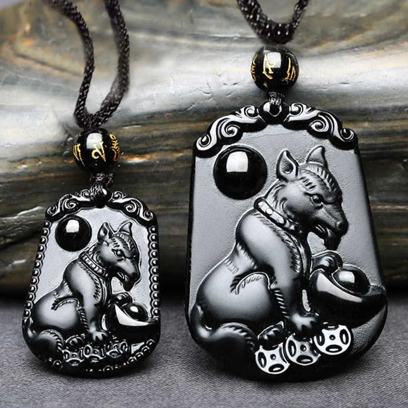 Halskette mit Anhänger Buddha Stones Chinese Zodiac Obsidian Reinigung Erfüllung