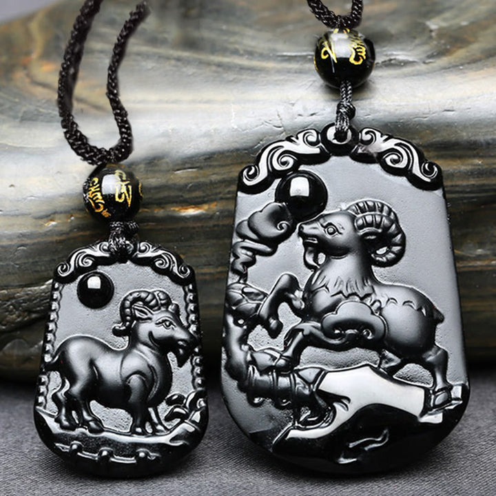 Halskette mit Anhänger Buddha Stones Chinese Zodiac Obsidian Reinigung Erfüllung