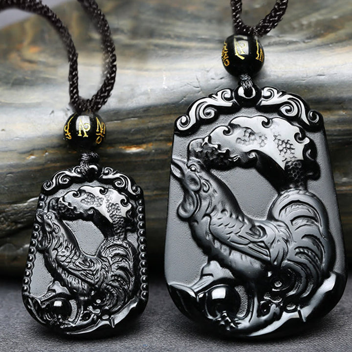 Halskette mit Anhänger Buddha Stones Chinese Zodiac Obsidian Reinigung Erfüllung