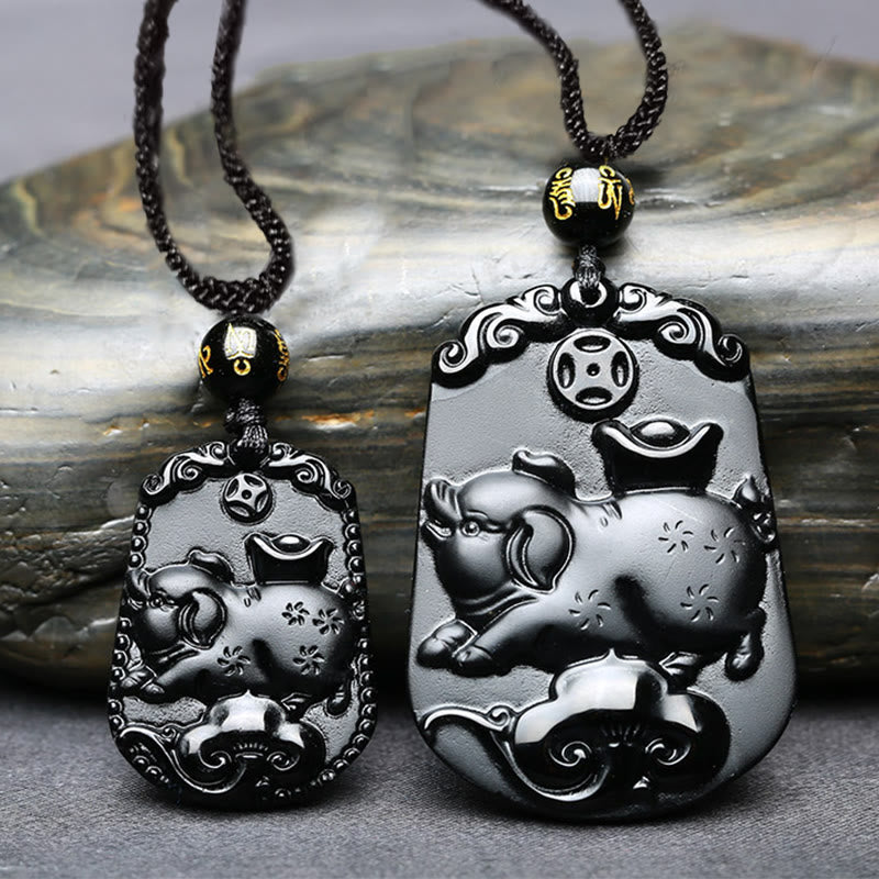 Halskette mit Anhänger Buddha Stones Chinese Zodiac Obsidian Reinigung Erfüllung