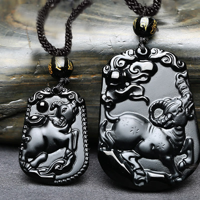 Halskette mit Anhänger Buddha Stones Chinese Zodiac Obsidian Reinigung Erfüllung