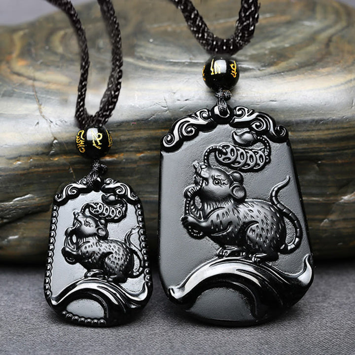 Halskette mit Anhänger Buddha Stones Chinese Zodiac Obsidian Reinigung Erfüllung