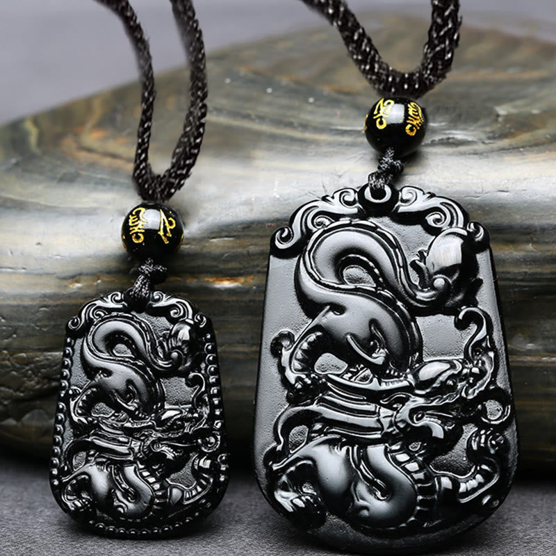 Halskette mit Anhänger Buddha Stones Chinese Zodiac Obsidian Reinigung Erfüllung