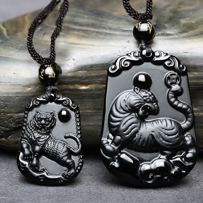 Halskette mit Anhänger Buddha Stones Chinese Zodiac Obsidian Reinigung Erfüllung