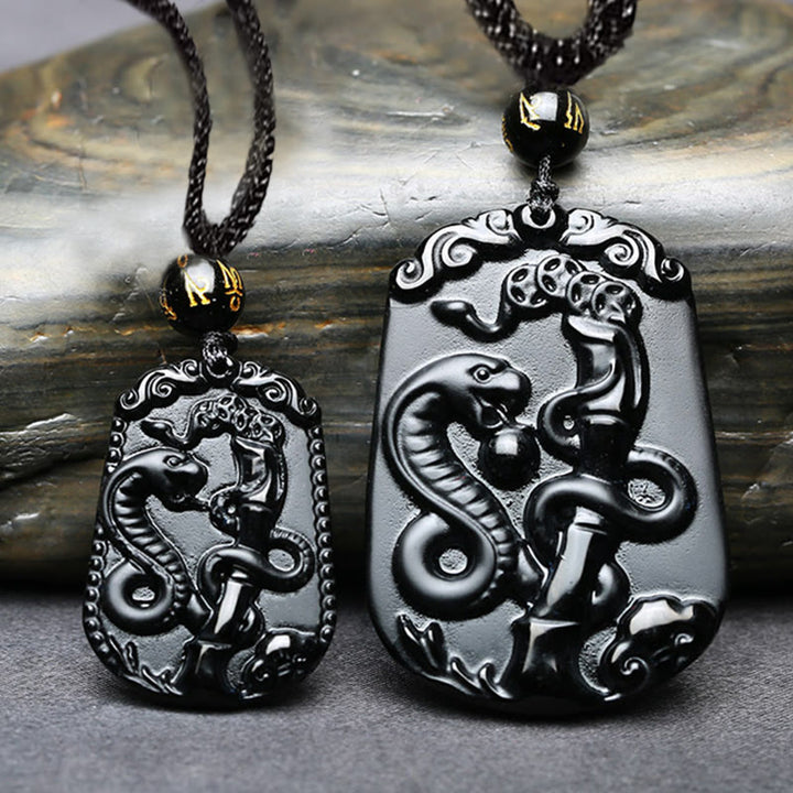 Halskette mit Anhänger Buddha Stones Chinese Zodiac Obsidian Reinigung Erfüllung