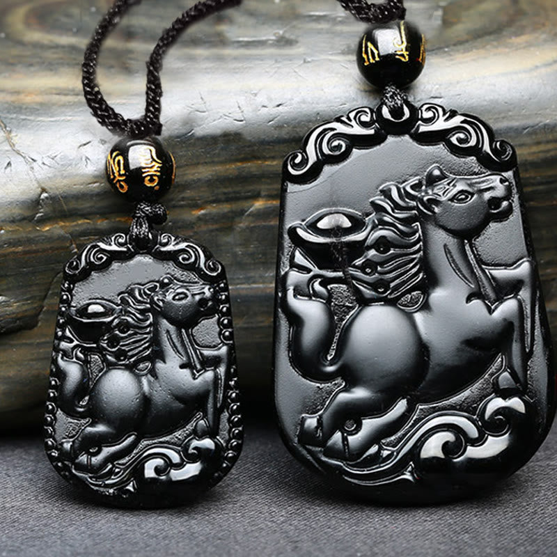 Halskette mit Anhänger Buddha Stones Chinese Zodiac Obsidian Reinigung Erfüllung