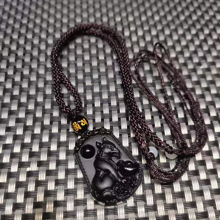 Halskette mit Anhänger Buddha Stones Chinese Zodiac Obsidian Reinigung Erfüllung