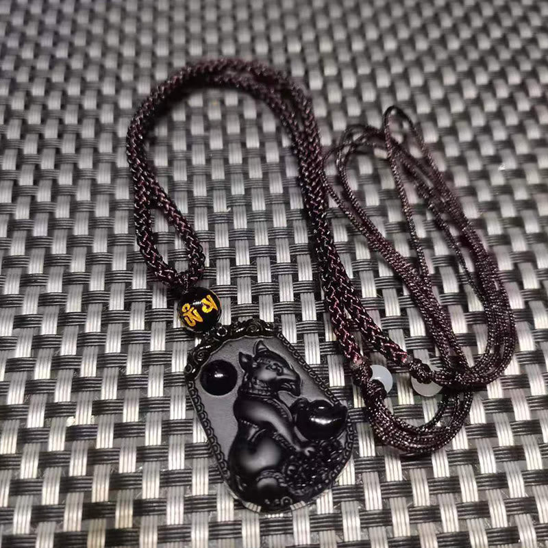 Halskette mit Anhänger Buddha Stones Chinese Zodiac Obsidian Reinigung Erfüllung