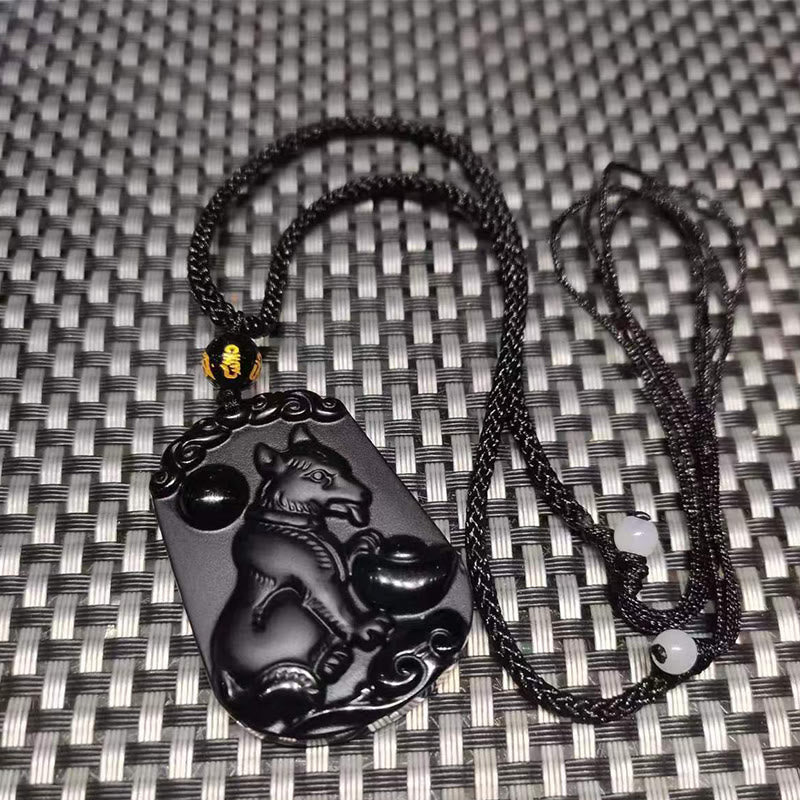 Halskette mit Anhänger Buddha Stones Chinese Zodiac Obsidian Reinigung Erfüllung