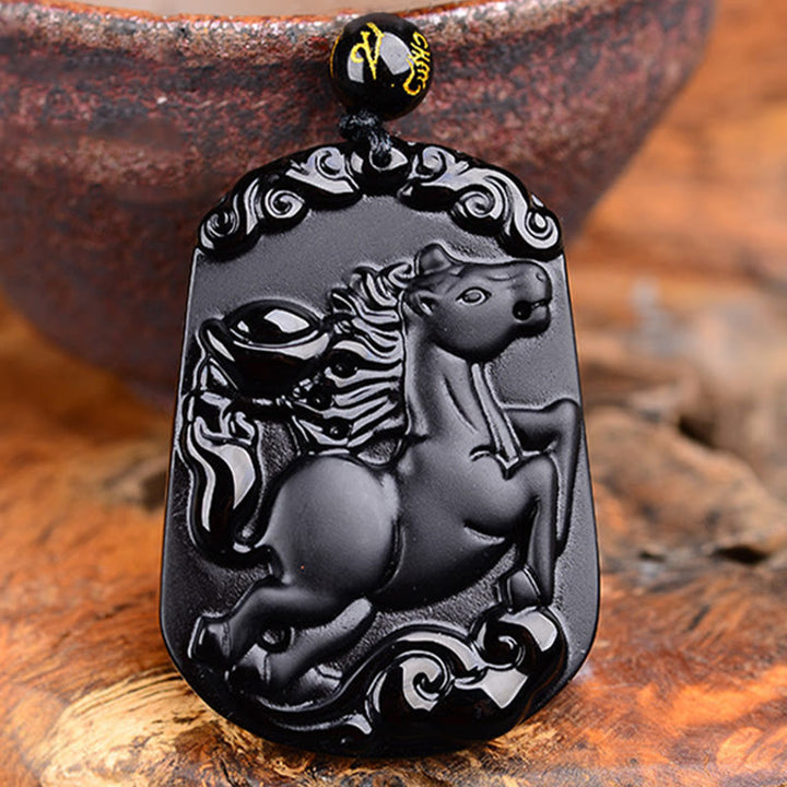 Halskette mit Anhänger Buddha Stones Chinese Zodiac Obsidian Reinigung Erfüllung