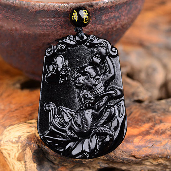 Halskette mit Anhänger Buddha Stones Chinese Zodiac Obsidian Reinigung Erfüllung