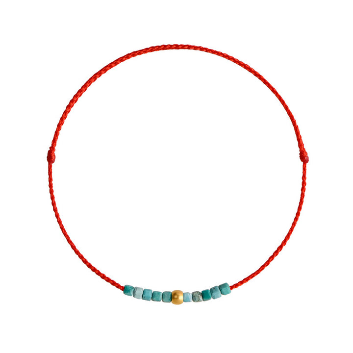 Buddha Stones ​​999 Gold Perlen Türkis Schutz geflochtenes Armband Fußkettchen - image 9