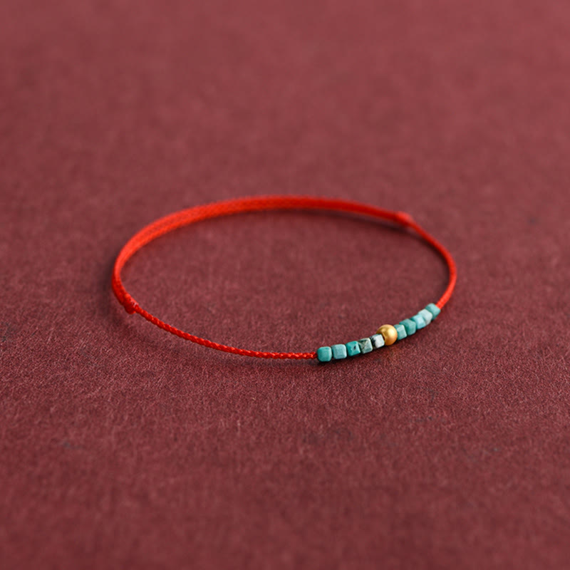 Buddha Stones ​​999 Gold Perlen Türkis Schutz geflochtenes Armband Fußkettchen - image 8