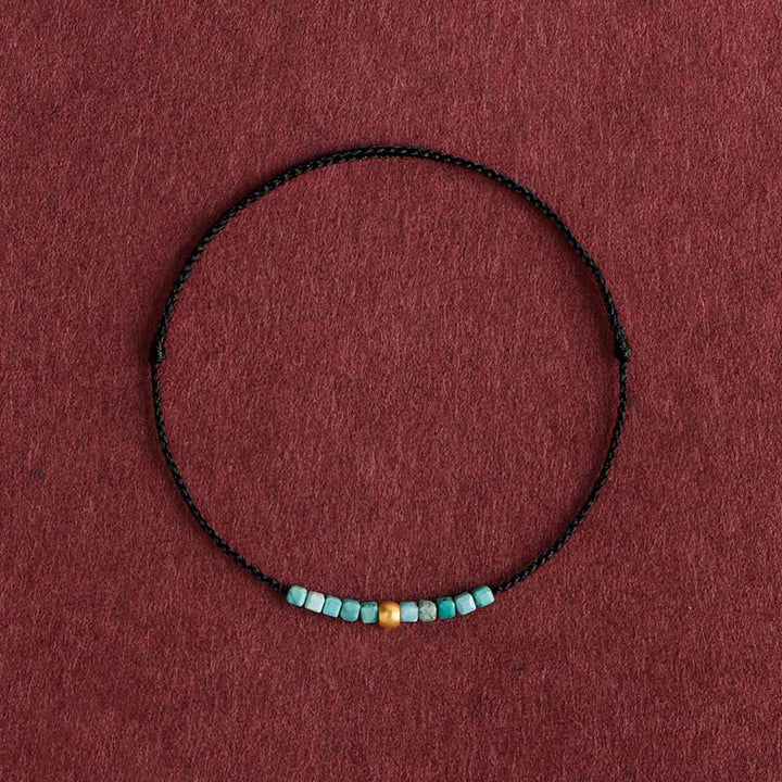 Buddha Stones ​​999 Gold Perlen Türkis Schutz geflochtenes Armband Fußkettchen - Schwarzes Seil - Fußkettchen (Umfang 18-30 cm) - image 11