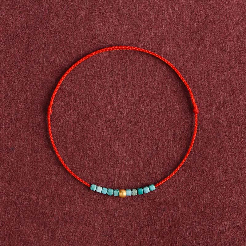 Buddha Stones ​​999 Gold Perlen Türkis Schutz geflochtenes Armband Fußkettchen - Rotes Seil - Fußkettchen (Umfang 18-30 cm) - image 6