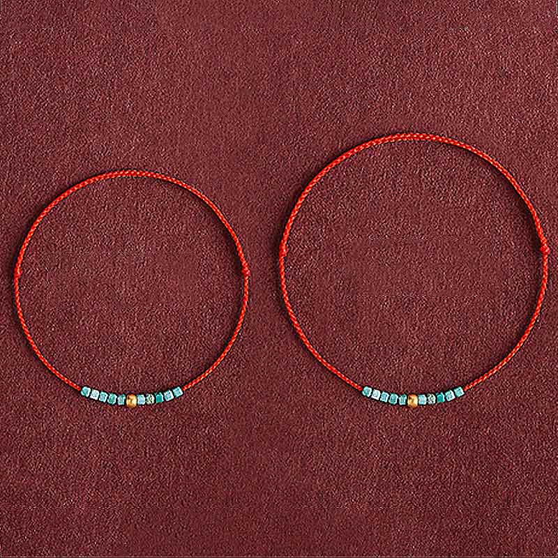 Buddha Stones ​​999 Gold Perlen Türkis Schutz geflochtenes Armband Fußkettchen - image 10