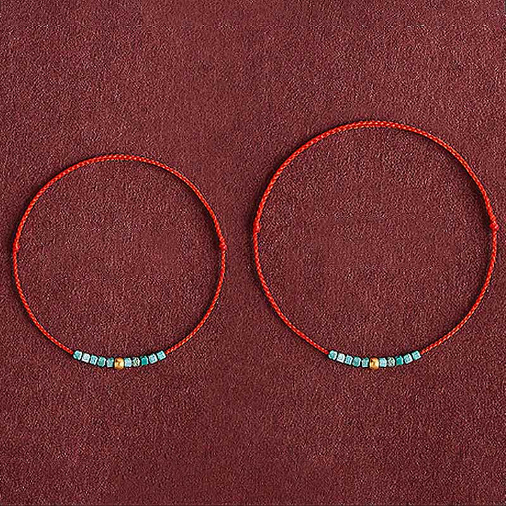 Buddha Stones ​​999 Gold Perlen Türkis Schutz geflochtenes Armband Fußkettchen - image 10
