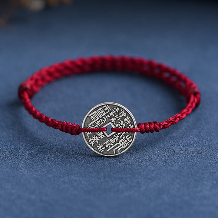 Fußkettchen mit geflochtenem Armband und Münzschutz von Buddha Stones aus 925er Sterlingsilber