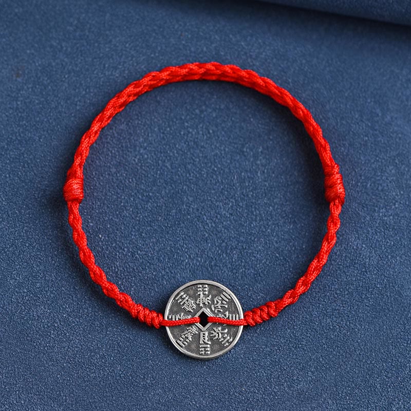 Fußkettchen mit geflochtenem Armband und Münzschutz von Buddha Stones aus 925er Sterlingsilber