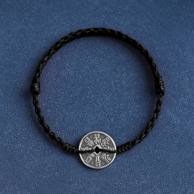 Fußkettchen mit geflochtenem Armband und Münzschutz von Buddha Stones aus 925er Sterlingsilber