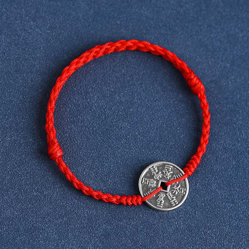 Fußkettchen mit geflochtenem Armband und Münzschutz von Buddha Stones aus 925er Sterlingsilber