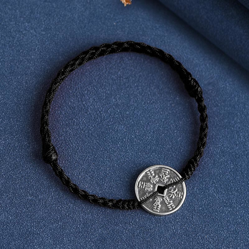 Fußkettchen mit geflochtenem Armband und Münzschutz von Buddha Stones aus 925er Sterlingsilber