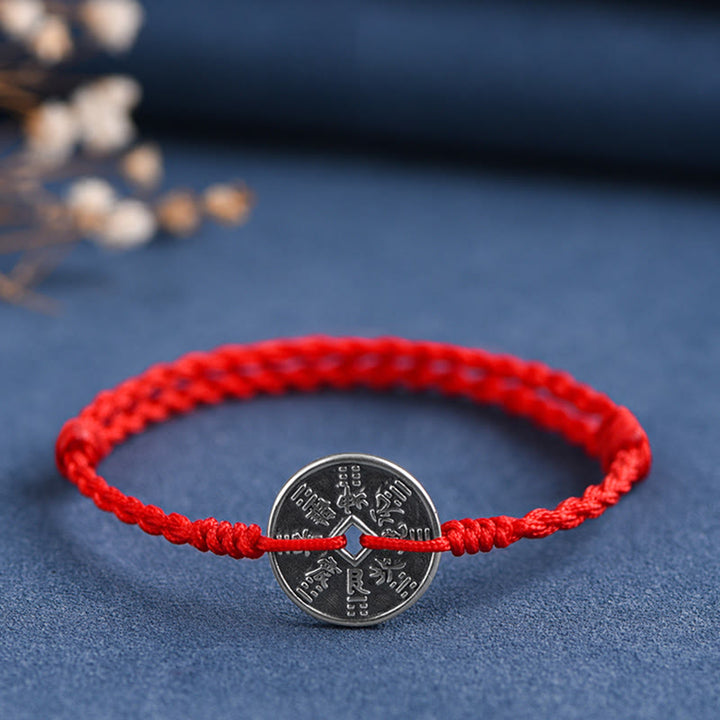 Fußkettchen mit geflochtenem Armband und Münzschutz von Buddha Stones aus 925er Sterlingsilber