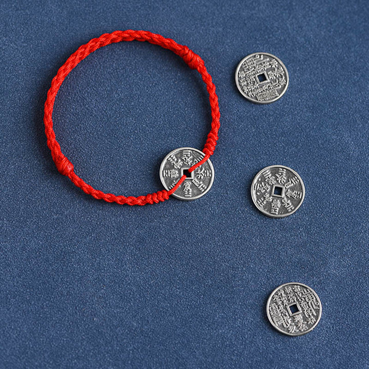 Fußkettchen mit geflochtenem Armband und Münzschutz von Buddha Stones aus 925er Sterlingsilber