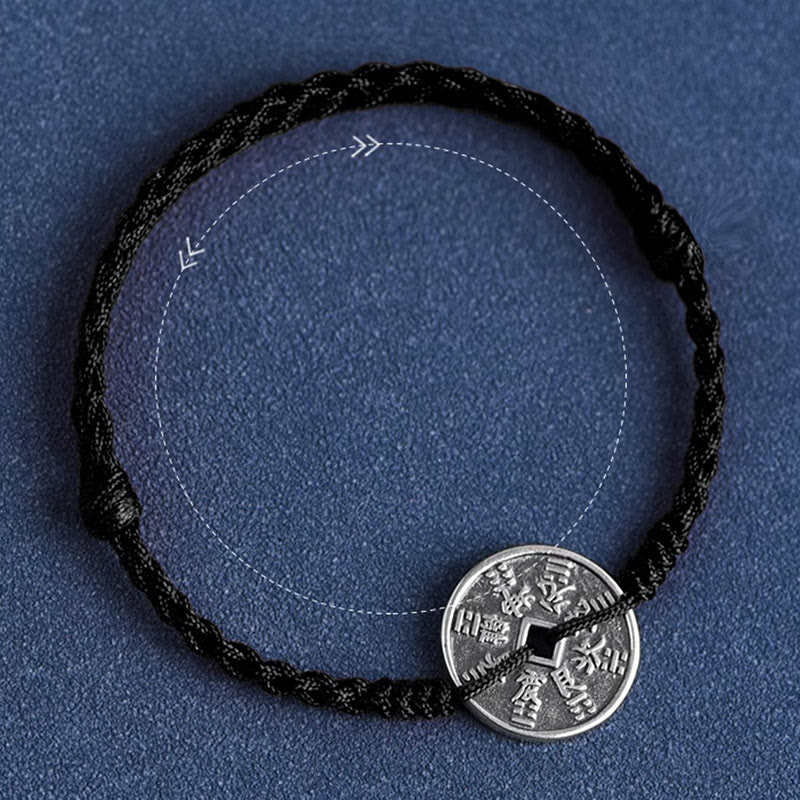 Fußkettchen mit geflochtenem Armband und Münzschutz von Buddha Stones aus 925er Sterlingsilber