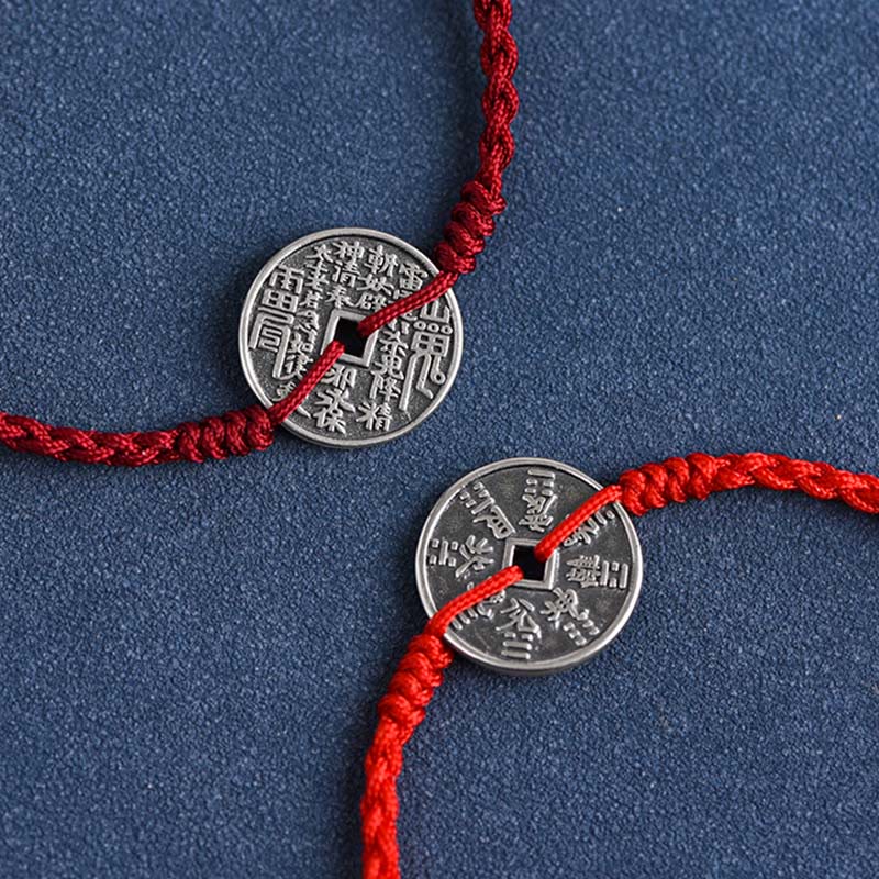 Fußkettchen mit geflochtenem Armband und Münzschutz von Buddha Stones aus 925er Sterlingsilber - image 3