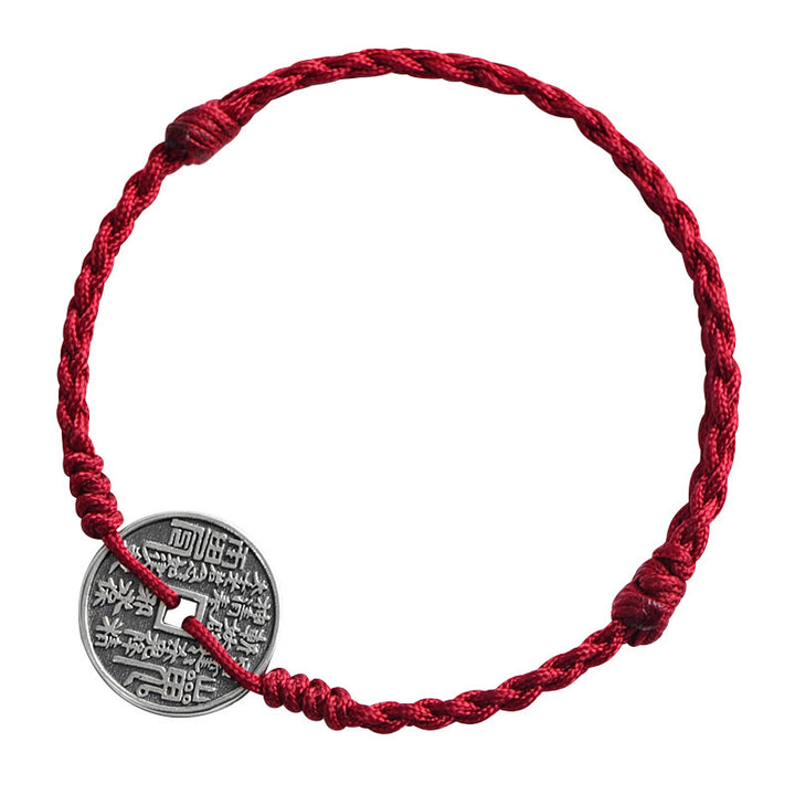 Fußkettchen mit geflochtenem Armband und Münzschutz von Buddha Stones aus 925er Sterlingsilber