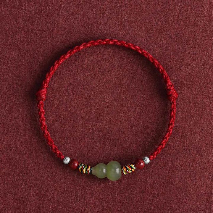 Buddha Stones, natürlicher Hetian-Jade, Kürbis, Schutz, Glück, geflochtenes Armband, Fußkettchen